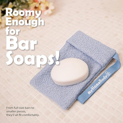 myHomeBody Soap Pocket Exfoliating Pouch, Body Scrubber Sponge, Exfoliator for Bath, Shower or Leftover Bits Saver, Dark Blue, Light Blue - 2 Pack