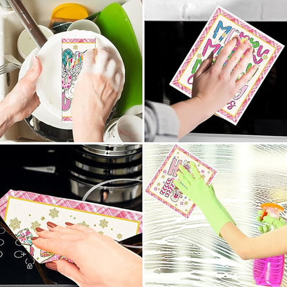 Christmas Swedish Dishcloths for Kitchen - 6PCS Pink Christmas Swedish Cloths for Washing Dishes, Nutcracker Xmas Reusable Dish Towels, Gingerbread Washable Cleaning Sponge Gifts Fast Drying