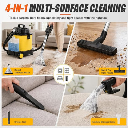Shop Vacuum Wet and Dry Cleaner, 6 Gallon 5.5 Peak HP Wet Dry Vac, 17 KPA Max Power 4 in 1 Portable Shop Vacuum Wet and Dry with Filter,Soap Tank, Hose and Attachments for Home, Car, Garage, 175