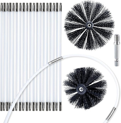 HOKLNUSE Dryer Vent Cleaner Kit Chimney Sweep Cleaning Tools Pellet Stove Cleaner Kit Air Dryer Duct Fireplace Brushes for Easy Lint Cleaning with 4" and 6" Brush Heads (Heavy Duty, 25Feet)