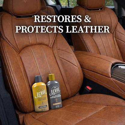 Leather Cleaner and Conditioner Kit by Lexol for Furniture Car Interiors Shoes Handbags, leather cleaner and conditioner two-step system with 2 sponges, 8 oz each