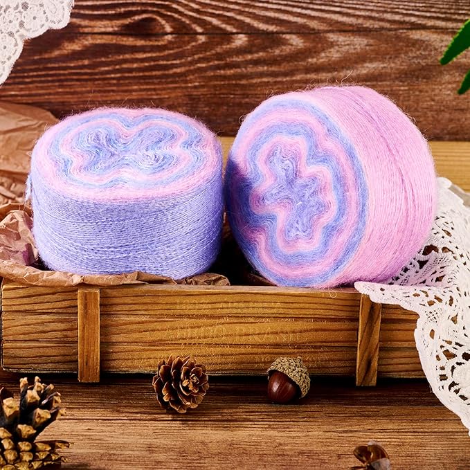 2 Roll Mohair Wool Yarn Soft for Crocheting Knitting Hand Washable Long Wool Yarn DIY Scarf Crochet Thread for Clothes Hats Sweater Scarf Craft Projects (Plum)