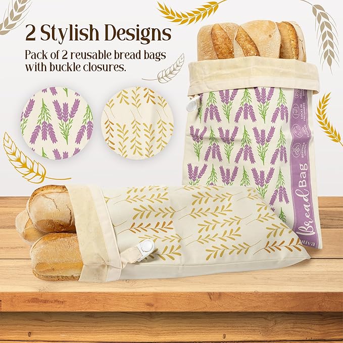 Beeswax Bread Bag for Homemade Bread (Set of 2) – Premium Sourdough Bread Bags & Loaf Storage – Eco-Friendly, Reusable, Washable & Freezer Safe – Ultimate Sourdough Bread Baking Supplies