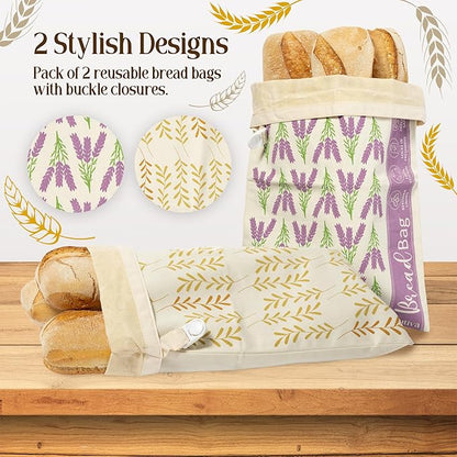 Beeswax Bread Bag for Homemade Bread (Set of 2) – Premium Sourdough Bread Bags & Loaf Storage – Eco-Friendly, Reusable, Washable & Freezer Safe – Ultimate Sourdough Bread Baking Supplies