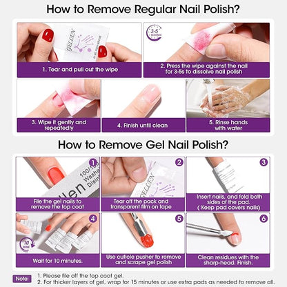 Gellen 400 Pack Nail Cleanser Pads and Acetone Nail Polish Remover Pad Kit, Professional Individually Wrapped, Quick Easy with Glycerin Moisturizing
