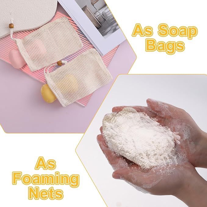 5 Pack Soap Exfoliating Bag Natural Sisal Soap Saver Bag Pouch Natural Soaps Saver Bar Bags with Drawstring for Exfoliating Foaming and Drying Soaps Holder