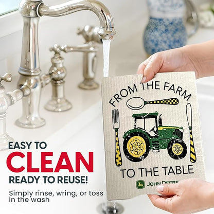 Wet-It! John Deere 2-Pack Sponge Cloths for Farmhouse Kitchen Décor, Absorbent Dishcloths for Cooking, Cleaning & Baking, Rustic Country Design for Everyday Use (Farm to Table)
