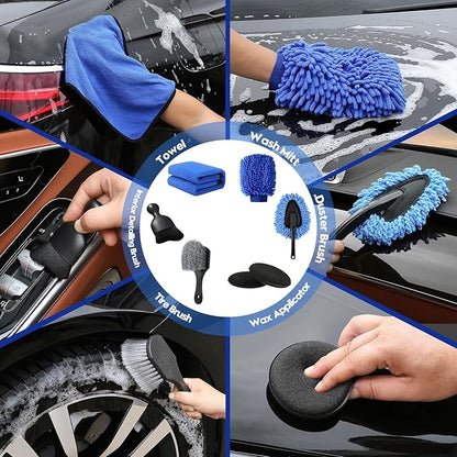 Qydipclin 24Pcs Car Detailing Kit, Car Detailing Brush Set, Car Wash Cleaning Kit, Car Detailing Brushes, Professional Car Care Kit for Interior Exterior Wheels, Blue