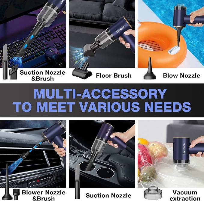 Car Vacuum Portable 4 in 1 Vacuum Cleaner 12000Pa Mini Handheld Vacuum Cordless Rechargeable 120W High Power Vacuum Cleaner & Air Duster Multi-Nozzles for Car Home Office Pet