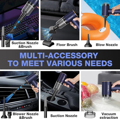 Car Vacuum Portable 4 in 1 Vacuum Cleaner 12000Pa Mini Handheld Vacuum Cordless Rechargeable 120W High Power Vacuum Cleaner & Air Duster Multi-Nozzles for Car Home Office Pet
