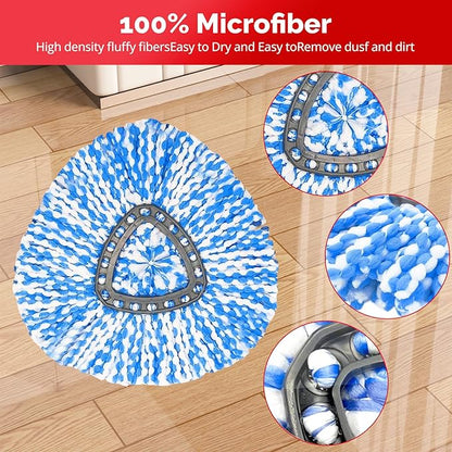 O-Cedar Spin Mop Head, Base, Handle Replacement for RinseClean 2 Tank System, 4 Microfiber Mop Refills, 1 Base and 30-58in Handle Set Combo, Blue, for Wood, Tile, Laminate, Marble