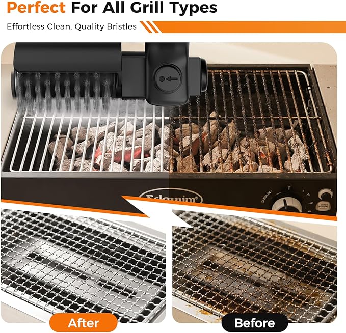 YKYI Electric Grill Brush - Cordless BBQ Brush with 180° Adjustable Head, Rechargeable Grill Brush for Outdoor Grill, IPX7 Waterproof Grill Cleaning Scrubber for Gas, Charcoal Pellet Grills (Black)