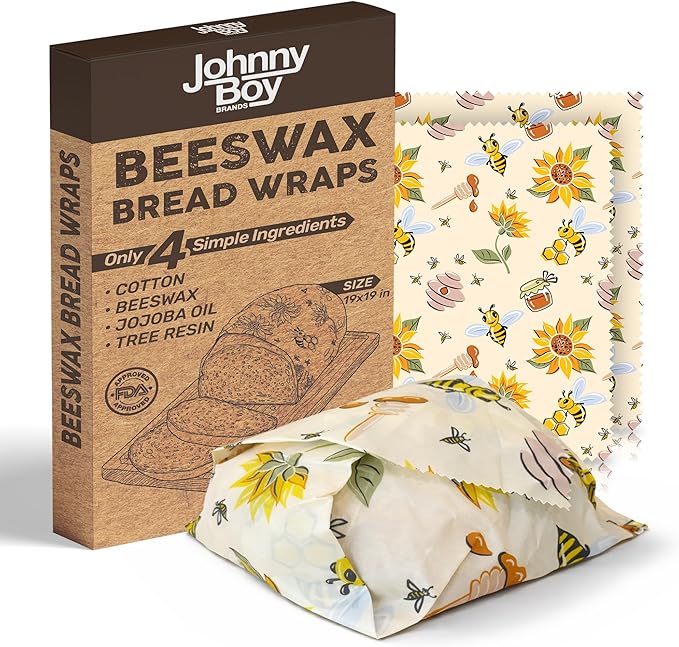 2 Pack - XL 19" x 19" - 5 Sq Ft - Beeswax Bread Wraps, Total 5 Sq Ft Coverage, Eco-Friendly Alternative to Plastic Wrap for Bread Storage, Bowls & Food Storage (Classic)