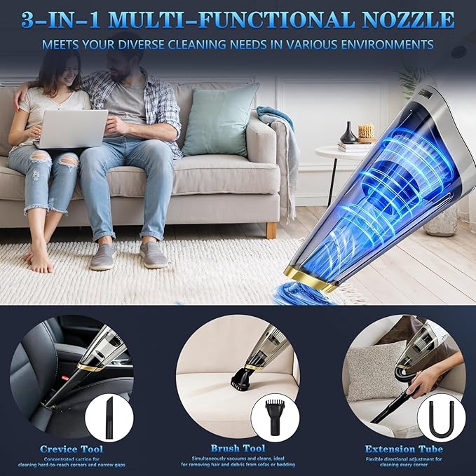 Handheld Vacuum Cordless, Dust Busters Cordless Rechargeable Car Vacuum with LED Light, Strong Suction with Filters, Vacuum Cleaner for Car, Handheld Vacuum for pet hair /Home/Office, Quick Clean