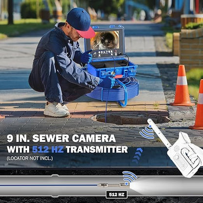 ZELCAN Self-Leveling Sewer Camera, Drain Camera 230FT with 9 in. LCD Screen, Waterproof IP68 Borescope Plumbing with 12 LED Lights, Included 32GB Card, with 512Hz Transmitter(Without Locator)