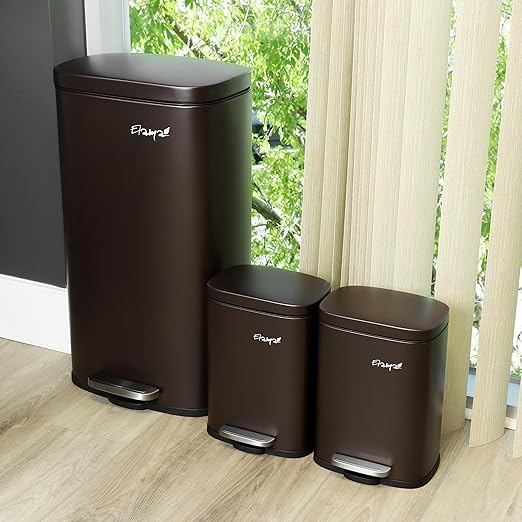 Elama Kitchen, Home and Office Versatile Step Trash/Recycling Bin with Slow Close Mechanism (3 Piece 7.9 Gallon + 2 x's 1.32 Gallons Bronze)