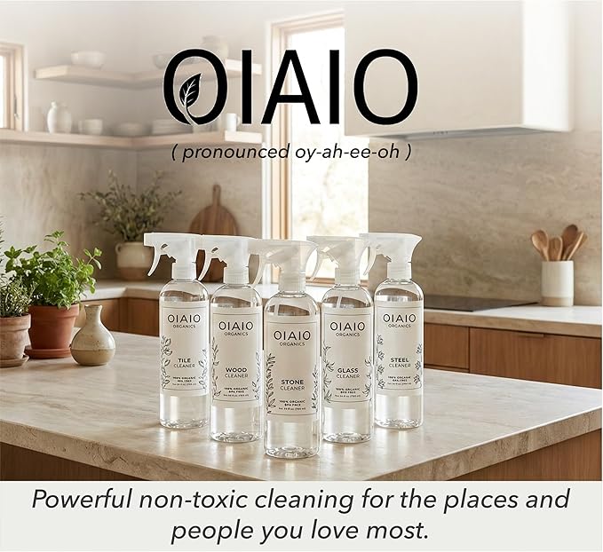 Non-Toxic Kitchen Cleaner 3 Pack (Stone, Steel, Glass) - Natural Organic Ingredients that Truly Perform - Light Coconut, Tea Tree & Wood Scent