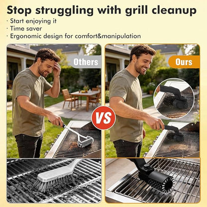Electric Grill Brush with Rotary180°Adjustable Brush Head for BBQ,3-Speed Setting,Rechargeable,90Mins Runtime,Cordless,Waterproof, Anti-Shedding Wire Bristle and Grinding Brush for Grill Cleaning