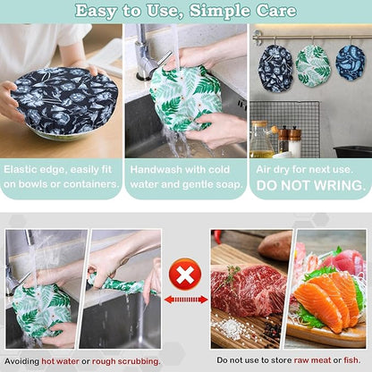 5-Size Reusable Beeswax Bowl Covers for Bread Proofing, Cotton Cloth Flexible Beeswax Wraps for Food Storage(Iris Floral)