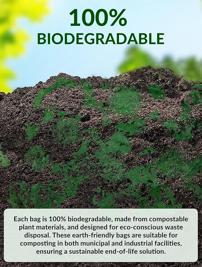 UMT Plastar 200 Count Compostable Trash Bags 30-33 Gallon, 32 x 38 Inch Biodegradable Garbage Bags 18 Micron, Green Eco Friendly Kitchen & Household Trash Bags