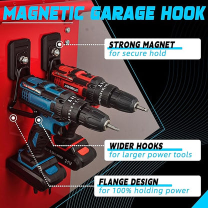 Heavy Duty Magnetic Hook, Large Utility Storage Magnetic Garage Hooks, Strong Magnet Hooks for Hanging Power Tool Hose Drill Metal Cart in Garden Workshop Kitchen (4Pack)