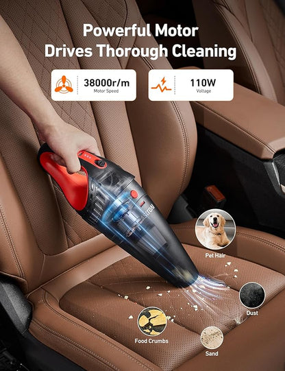 AstroAI V2 Mini Portable Cordless Handheld Car Vacuum Cleaner, 6000mAh & 12V DC, LED Light, Brush, Extended Nozzle, Hose, Portable Handheld Vacuum for Car, Home, Office & Pet Cleaning, Red