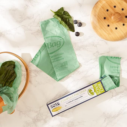 RSVP International Kitchen Collection Compost Pail, 1 Gallon Compostable Bags, Green