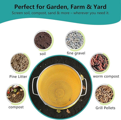 Stainless Steel Soil Sifter for 5 Gallon Bucket, 1/4 inch Mesh Garden Screen for Dirt, Sand, Compost with Heavy Duty Handles (1/4 inch)