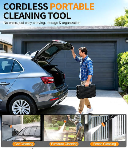 PoolLeader Cordless Car Cleaning Tool, Portable Vehicle Cleaner with 6-in-1 Nozzle, 16.5FT Drain Hose & Foam Cannon, Battery Powered Handheld Wash Machine for Car, Garden, Patio, Home