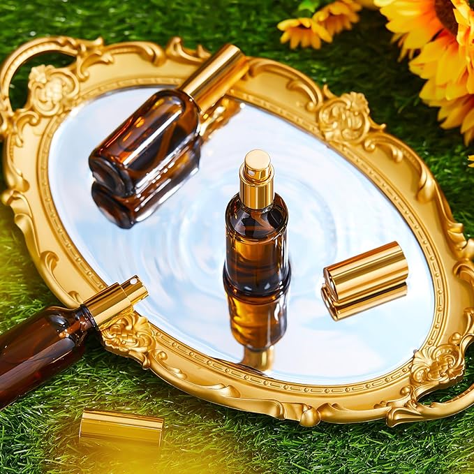 Tessco for you 20 Pcs Glass Spray Bottles Empty Perfume Atomizer Refillable Clear Decorative Empty Bottles with Fine Mist Sprayer Pump for Face Body Travel (Gold Brown,2 oz)