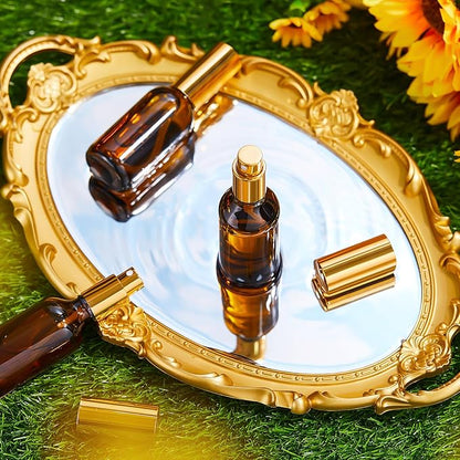 Tessco for you 20 Pcs Glass Spray Bottles Empty Perfume Atomizer Refillable Clear Decorative Empty Bottles with Fine Mist Sprayer Pump for Face Body Travel (Gold Brown,2 oz)