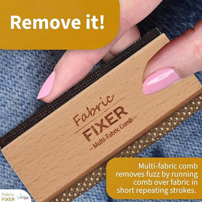 Multi-Fabric Sweater Comb with Natural Beech Wood Handle (Double Edge Design) Manual Fabric Defuzzer Wool Lint Shaver Comb Scraper for Clothing Pills, Furniture, Sheets and Fabrics