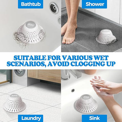 zaa Bathtub Drain Hair Catcher, Silicone Collapsible 1 Pack Drain Protector for Pop-Up and Regular Drains of Shower, Tub, Bathroom, Sink, Snow-White