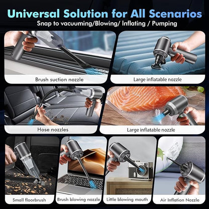 Car Vacuum Portable Cordless, 20000Pa 4-in-1 Handheld Cleaner & Air Duster, 80000RPM Brushless Motor, Type-C Charging, HEPA Filter, Storage Case for Car Home Office (Silver)