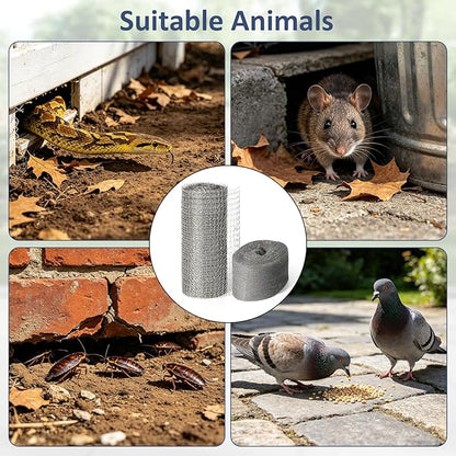 Steel Wool Mice Control, 3 Pack 2.75"*11.5FT Steel Wool & 1 Pack 5"*15FT Steel Mesh, Mouse Traps Fill Fabric DIY Kit, Hardware Cloth Gap Blocker Mouse Rat Rodent Control for Holes, Wall Cracks, Vents