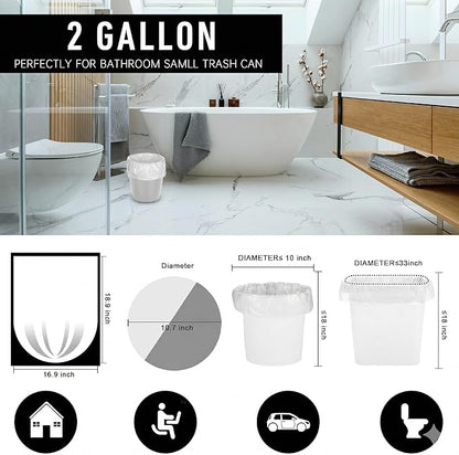 110Counts Small Trash Bags 2 Gallon, Flexible & Durable Small Garbage Bags, Unscented & Easy Tearing 2 Gallon Trash Bag for Kitchen, Bathroom, Bedroom, Office, Transparent