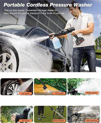Cordless Car Washer 1250PSI Cordless Car Washer with 6-in-1 Nozzle, 17FT High-Elastic Hose,Home Portable Handheld Car Washer Cleaner