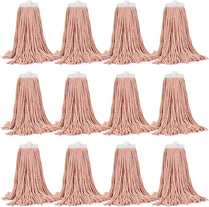 Matthew Cleaning Screw-on Heavy Duty Cotton Wet Mop Replacement Heads(Orange, Large,12 Pack) with 2 Pack Microfiber Cloth for Residential & Commercial Floor Cleaning Use- Fit Standard American Screw