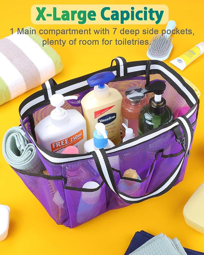 Ocim Large Portable Mesh Shower Caddy Bag Tote for Big Size Shampoo Bottles, Collapsible Quick Dry for College Dorm, Camping, Beach Pool Bathroom, Purple