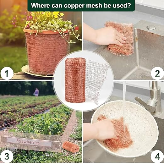 5 Inch x 150 ft Copper Mesh Roll for Rodent Control – Rustproof Wire Gap Filler for Holes, Bat/Snail Barrier, Garden & Home Repair – Includes Gloves, Scissors & Trowel