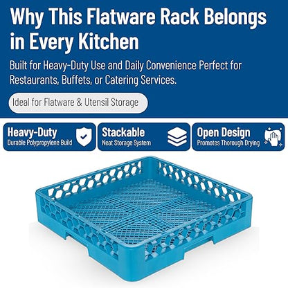 Carlisle FoodService Products Opticlean Flatware Rack Dishwashing Tray for Kitchens and Restaurants, Plastic, 18.25 Inches, Blue
