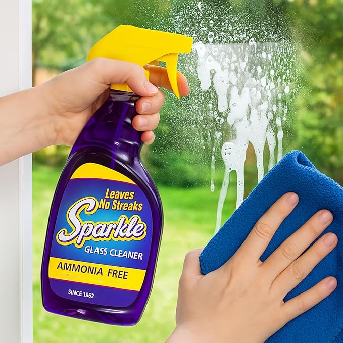 Sparkle Glass Cleaner, Ammonia-Free Streak-Free Formula, 33.8 fl oz Spray Bottle, Safe for Windows, Mirrors & Glass Surfaces (Pack of 6)