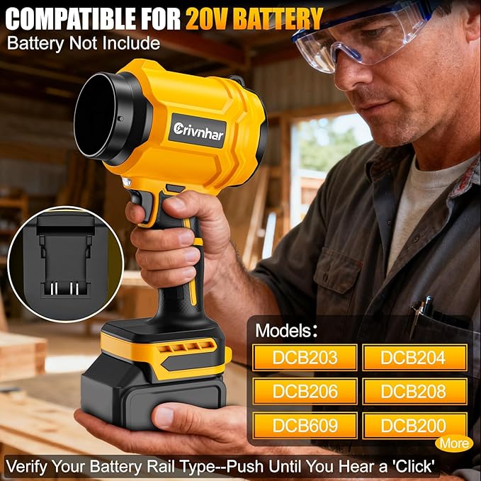 Cordless Leaf Blower Compatible for Dewalt 20V Battery - Brushed Motor(Tool Only), 30,000 RPM Variable Speed Mini Garden Blowers with LED + 2 Nozzles, for Leaves, Dust, Driveway, Patio, Lawn, Deck