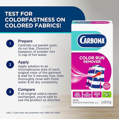 Carbona Color Run Remover (2.6 Oz), Ultra Strong Laundry Dye Transfer Remover, Helps Fix Color Run Accidents, Brightens Whites, Hand or Machine Use
