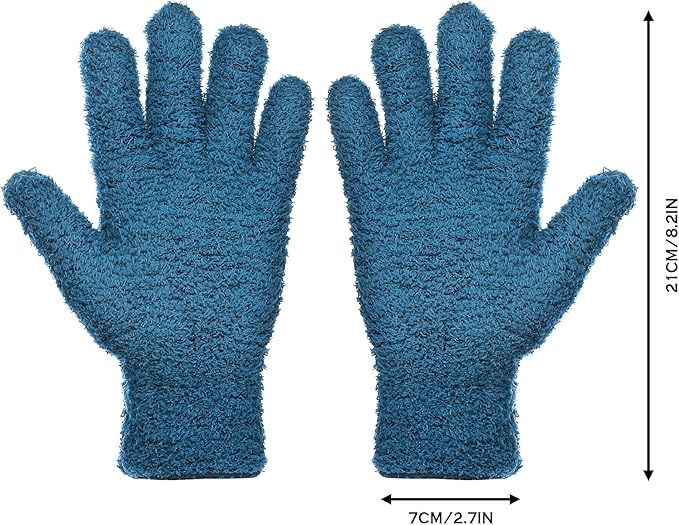 Patelai 2 Pairs Microfiber Gloves for plants Dusting Cleaning Glove Mittens House Cars Blinds Dusting(Blue,Large)