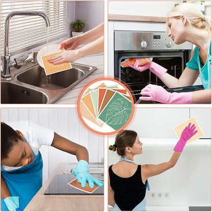 6 Pcs Swedish Kitchen Dish Cloths Kitchen Towels Reusable Sponge Cleaning Cloths Wipes Absorbent Dish Cloth Quick Drying Washable Decorative Tea Towels No Odor Bar Hand Towel (Abstract Leaves)