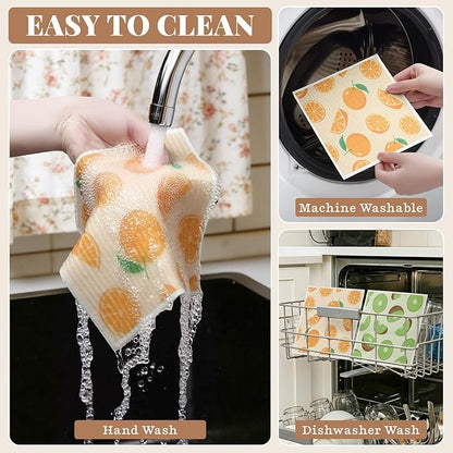 Homaxy Swedish Dishcloths for Kitchen, 6 Pack Fruit Reusable Paper Towels with Clips, Absorbent Cellulose Sponge Dish Cloths for Washing Dishes, Non-Scratch & Odor-Free Dish Rags