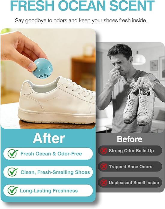 Jevvu Shoe Deodorizer Balls, 10 Pack Odor Eliminator for Shoes, Sneakers, Boots, Gym Bags and Lockers