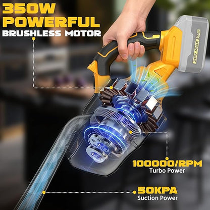Cordless Vacuum Cleaner Compatible with Dewalt 20V Battery (No Battery), 50kPa 125AW Strong Suction | 5 HEPA Filters | 4-in-1 Nozzle | 65CFM Brushless Handheld Vacuum for Home, Car, Pet (Tool Only)