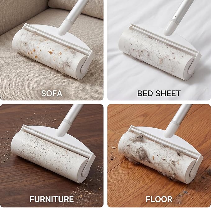 7.5 Inch Large Surface Lint Roller with 120 Sheets, Giant Extra Sticky Roller for Pet Hair, Dust Lint Remover for Clothes, Furniture, Household, Include 1 Handle 2 Rollers Dog Cat Hair Remover
